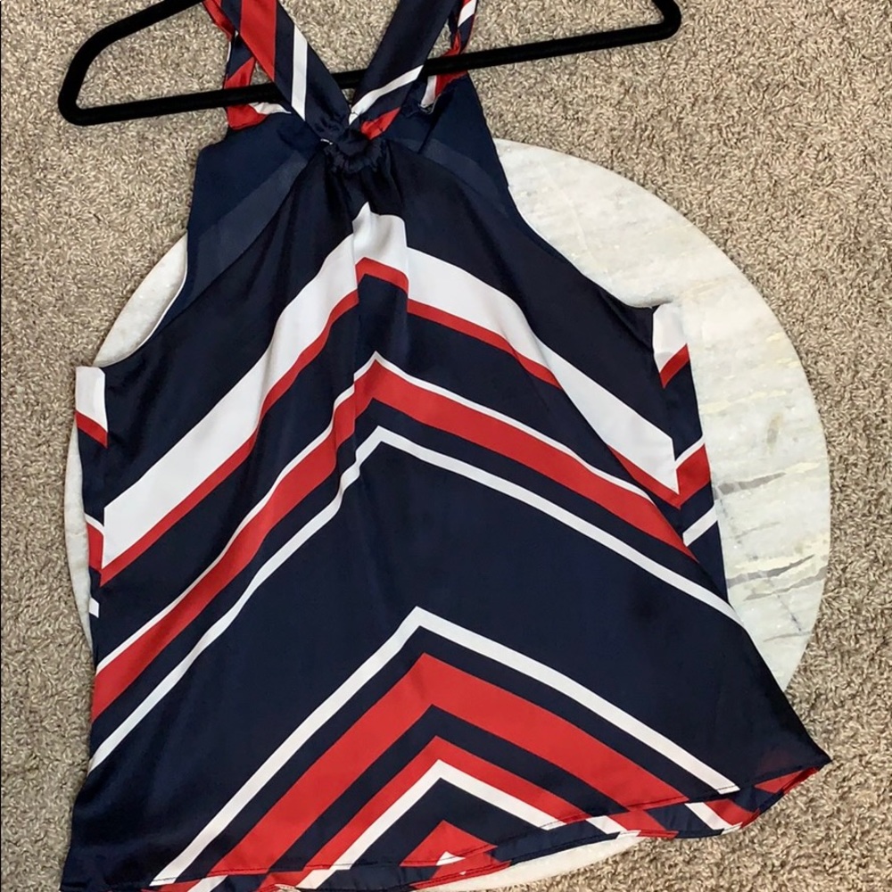 Red white and blue Criss cross neck tank